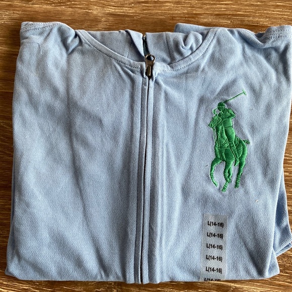 Polo Ralph Lauren Boys Full Zip mesh Hoodie Light blue Size L 14-16 NWT - Picture 1 of 5